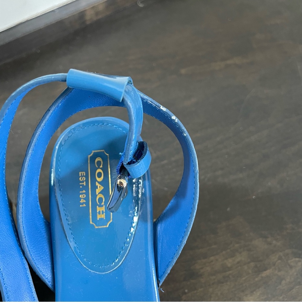 Coach Blue and Tan logo Wedge Sandals - Picture 10 of 12